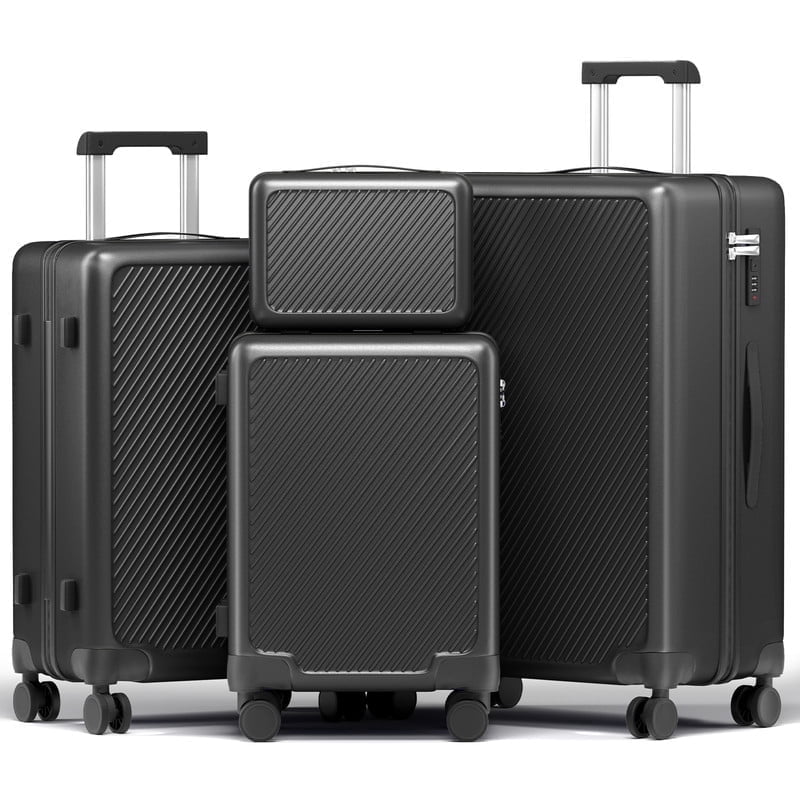 Luggage Sets 4 Piece Carry on Luggage with Spinner Wheels Hardshell Durable Suitcase with TSA Lock 14 20 24 28 inch Black
