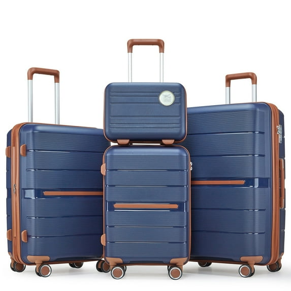 Luggage Sets 4 Piece, PP Hardside Suitcase Sets with TSA Lock 4 Spinner Wheels, 24" & 28" Expandable Travel Suitcase, 14/20/24/28, Blue