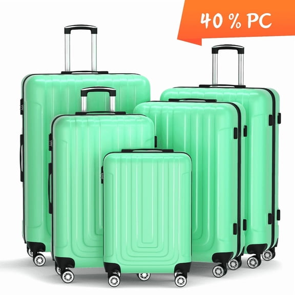 Luggage Sets 5 Piece Hardshell with TSA Lock 40%PC ABS Suitcase with Spinner Wheels 20 26 28 30 32 inch Carry on Luggage Green