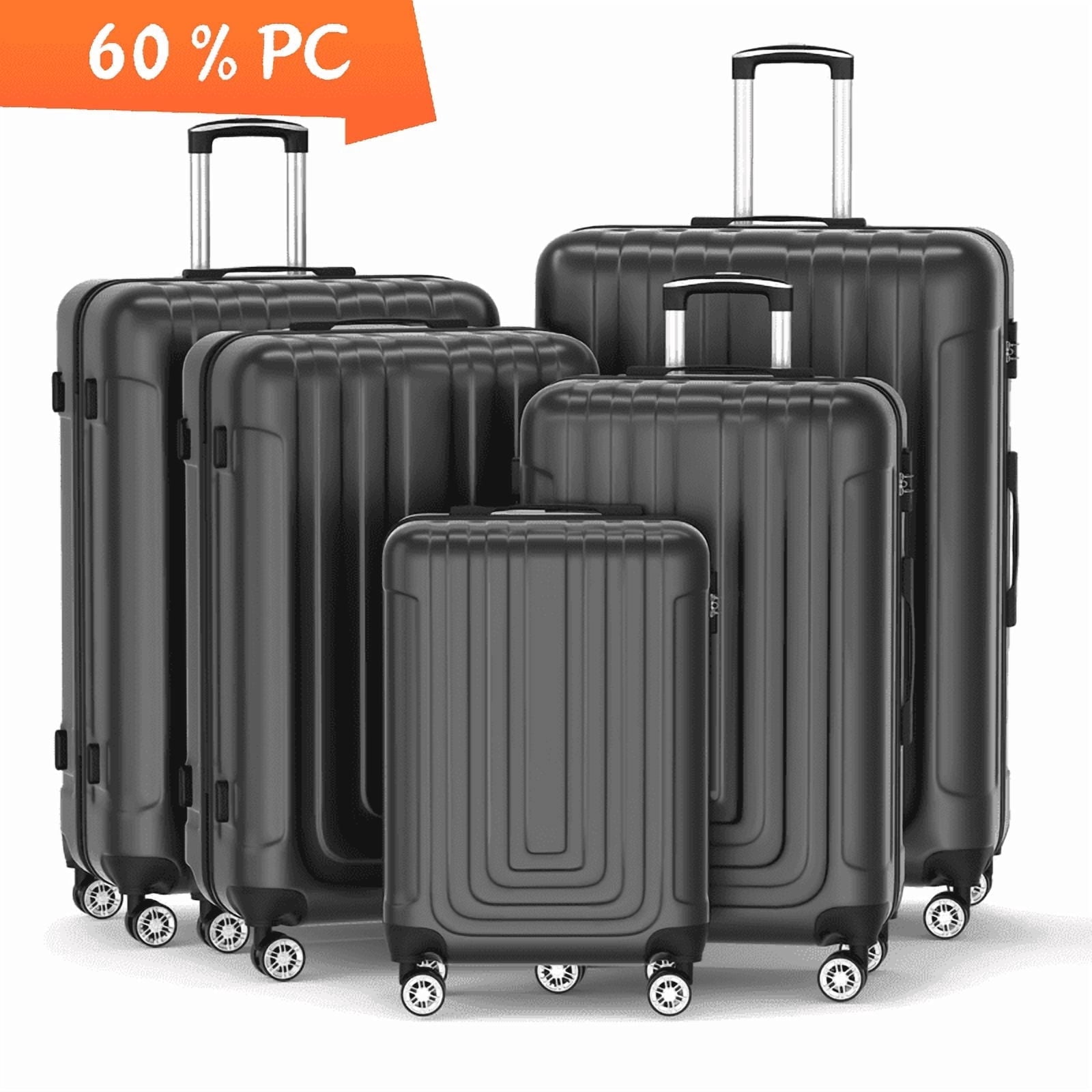 Luggage Sets 5 Piece Hardshell with TSA Lock 60%PC ABS Suitcase with Spinner Wheels 20 26 28 30 32 inch Carry on Luggage Black