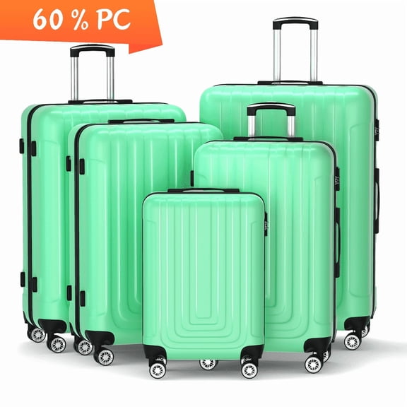 Luggage Sets 5 Piece Hardshell with TSA Lock 60%PC ABS Suitcase with Spinner Wheels 20 26 28 30 32 inch Carry on Luggage Green
