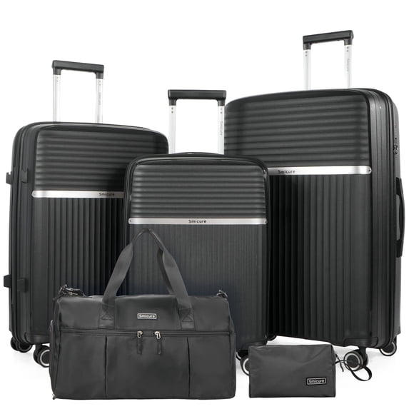 Luggage Sets 5 Piece with Duffel Bag, Hardside Suitcase Set with Spinner Wheel and TSA Lock, Lightweight Travel Luggage for Men and Women, Black