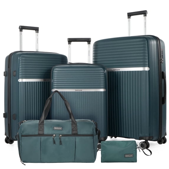 Luggage Sets 5 Piece with Duffel Bag, Hardside Suitcase Set with Spinner Wheel and TSA Lock, Lightweight Travel Luggage for Men and Women, Green