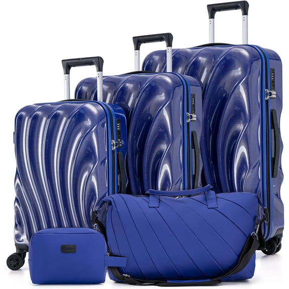 Luggage Sets 5 count Suitcases with Wheels, Suitcase Set, ABS+PC Hardshell Luggage set with Phone Holder Durable Travel Luggage with TSA Lock Spinner Wheels, Navy