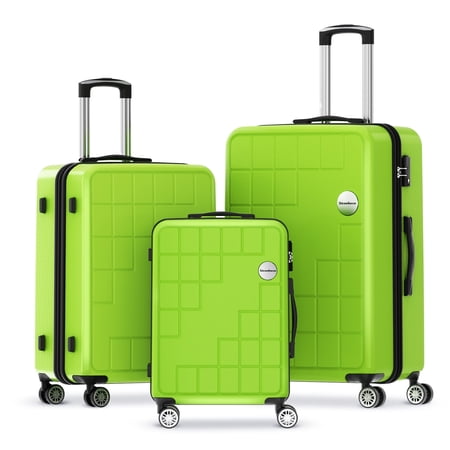 Luggage Sets ABS 3 Piece Set Lightweight Durable Suitcase Sets with Spinner Wheels TSA Lock,Apple Green,3 Piece Set (20/24/28)