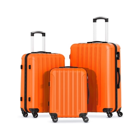 Luggage Sets ABS Durable Suitcase Sets Spinner Wheels TSA Lock 3 Piece Luggage Set(20/24/28),Orange