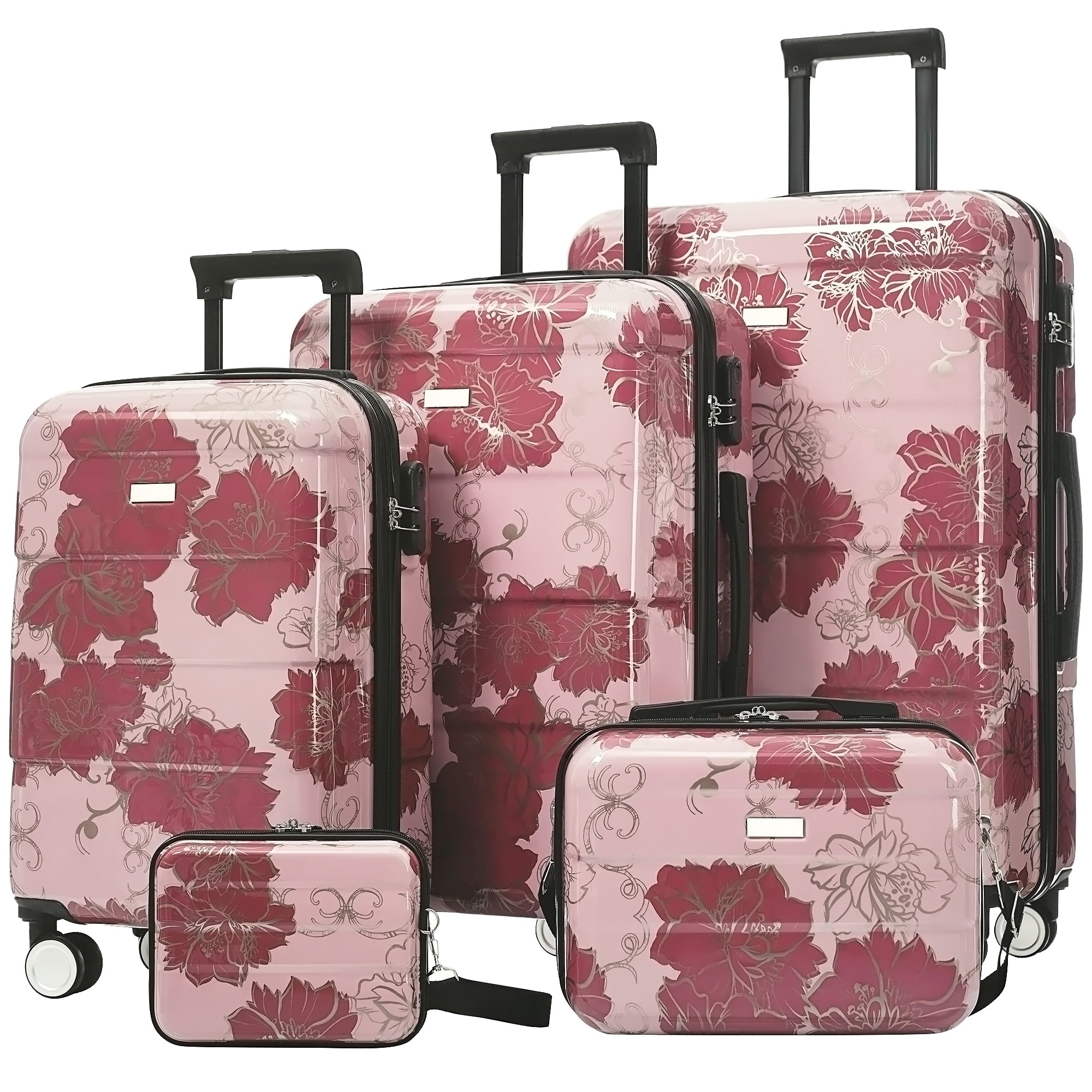 Luggage Sets New Model PC 5pcs, Hardside Lightweight Durable 20" 24" 28" Suitcases with 8" 14" Cases, Suitcase with Lock Spinner Wheels