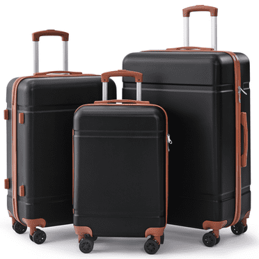 3-Piece Luggage Set Lightweight ABS Suitcases with 360° Spinner Wheels (20/24/28 Inch),Blackbrown