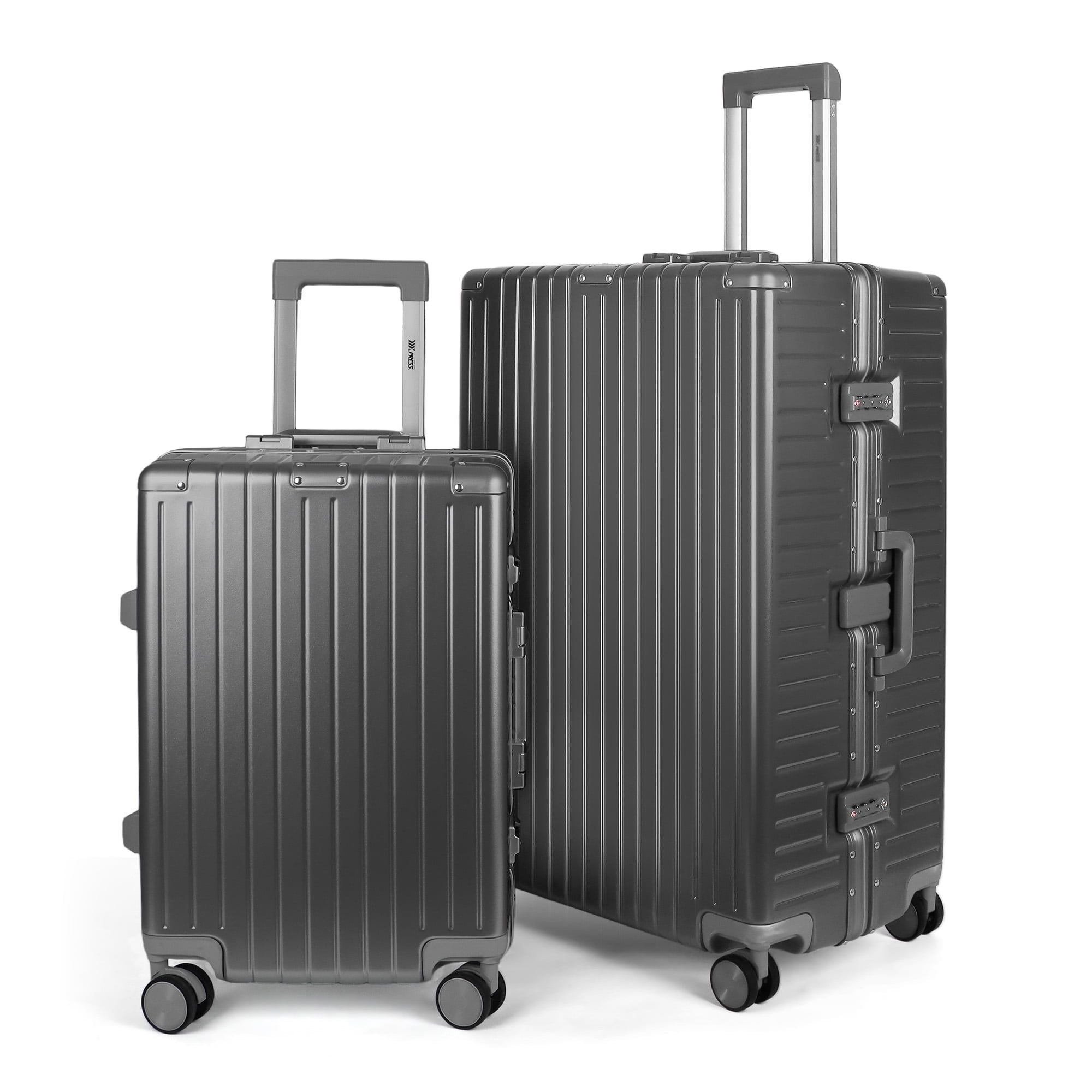 New York Xpress Luggage Sets 2 Piece Aluminium Frame Hardside Suitcase with Spinner Wheels & Double TSA Lock, 20" Carry-On + 28" Checked, Gray, AL12501