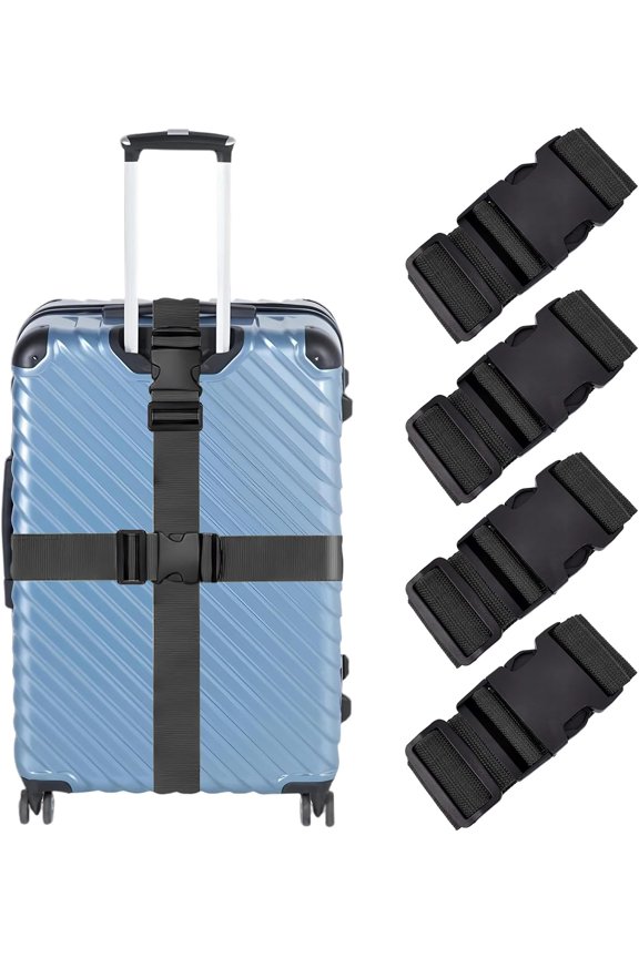 Luggage Strap, 4 Pack Adjustable Straps for Suitcases, Non-Slip Heavy Duty Suitcase Strap Belt Travel Accessories, Black