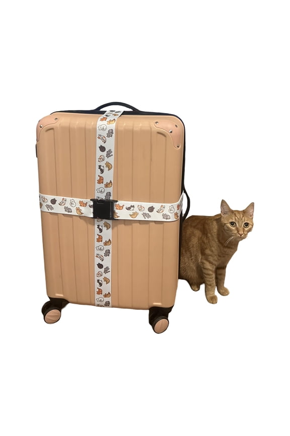 Luggage Strap with Cute Cat Pattern, Adjustable Travel Suitcase Belt, Quality and Safe with Kitty Cat Style, Quick-Release Buckle, 5x180cm Security Connector
