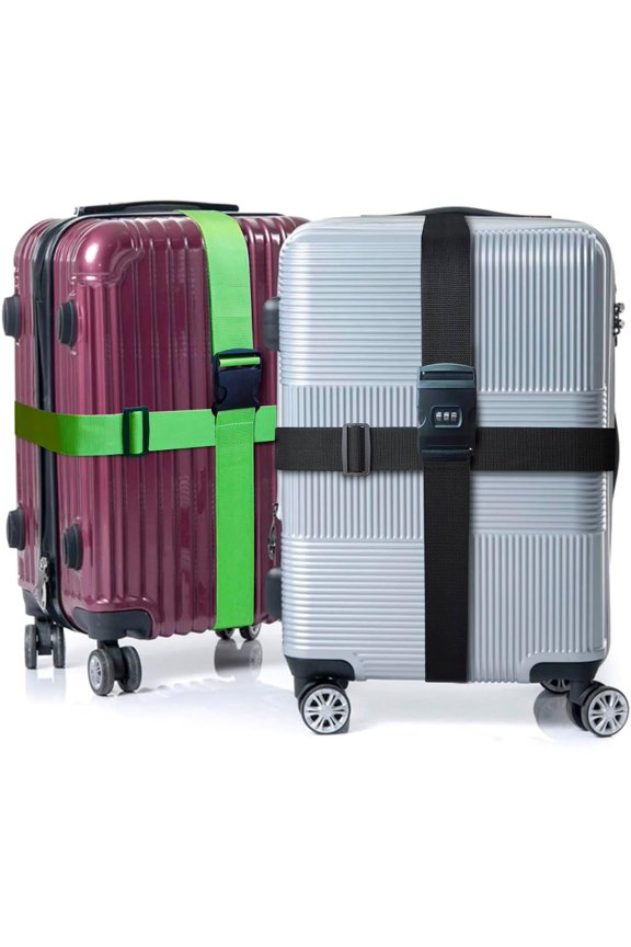 Luggage Strap Suitcase Belt Wide Adjustable Packing Strap Travel Accessories, Black & Combination Lock