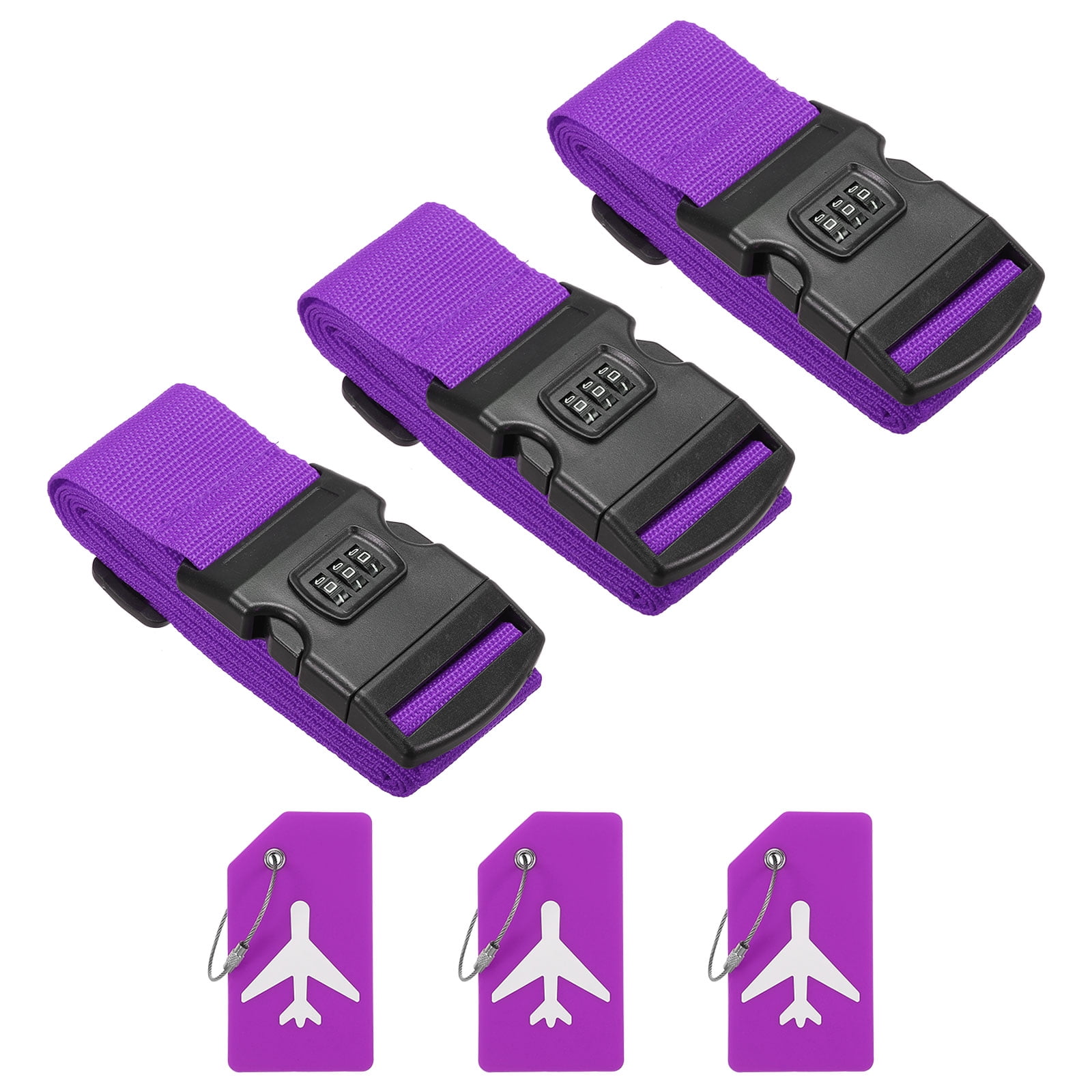 Luggage Strap with Combination Lock Luggage Tag and Loop 78"x2", 3 Set