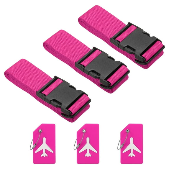 Luggage Strap with Luggage Tag and Loop 78"x2", 3 Set Adjustable Suitcase Belt, Rose Red