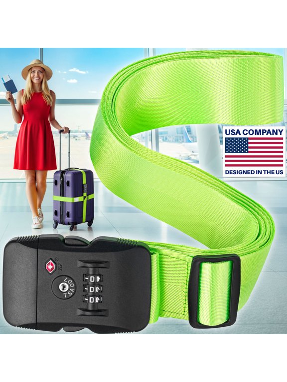 Luggage Strap with TSA Approved Lock, 7 to 13 ft Adjustable, Neon Green by BlueCosto