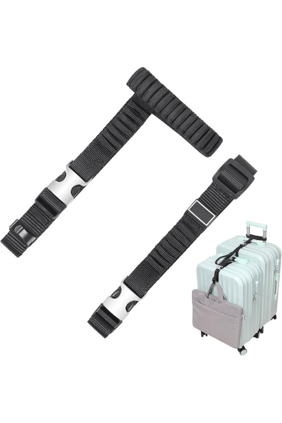 Luggage Straps, Metal Luggage Connector Straps for Suitcases, Stretchable Add A Bag Adjustable Attachment Accessories Belts (Black, Small)