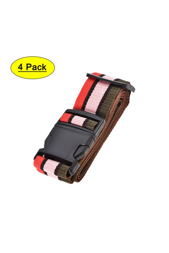 Luggage Straps Suitcase Belts with Buckle, 2Mx5cm Adjustable Travel Packing, Multi Color (Red Pink Dark Green) 4Pcs