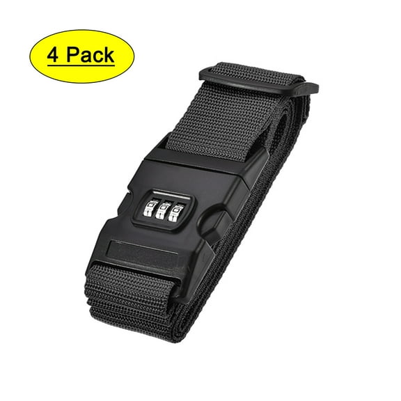 Luggage Straps Suitcase Belts with Buckle, Combination Lock, 2Mx5cm Adjustable PP Travel Packing Accessories Black 4Pcs