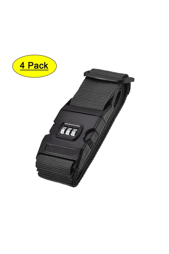 Luggage Straps Suitcase Belts with Buckle, Combination Lock, 2Mx5cm Adjustable PP Travel Packing Accessories Black 4Pcs