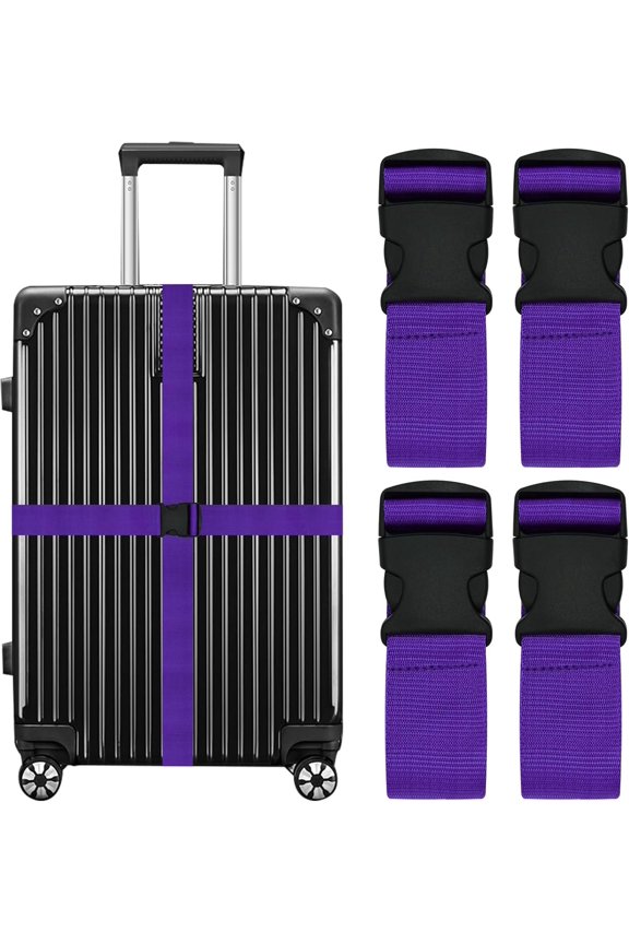 Luggage Straps for Suitcases Travel Belt Suitcase Strap, Heavy Duty with Quick-Release Buckle Suitcase Safe Belt with Name Card, Bright Color Adjustable Luggage Belts, TSA Approved, 4 Pack, Purple