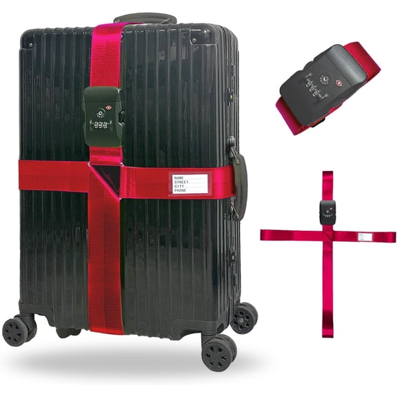 Luggage Straps TAS,Travel Strap with Name tag,Easy to Identify,Luggage Straps TSA Approved with Lock,Combination Luggage Lock with Adjustable Length,Compatible with 20-34 inch Luggage(Red 1 Pack)