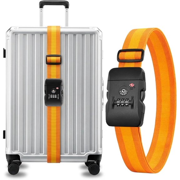 Luggage Straps TSA Approved, Luggage Straps for Suitcases, Easy Adjustable & Reinforced Buckle (Orange-Yellow 20-32inch, 1 Pack)