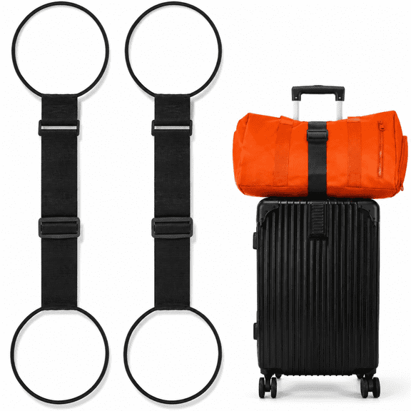 Luggage Straps for Suitcases 2 Pack, Adjustable Heavy Duty Bungee Elastic Belt to Connect Two Suitcases, Secure Carry-On & Travel Essentials (Black)