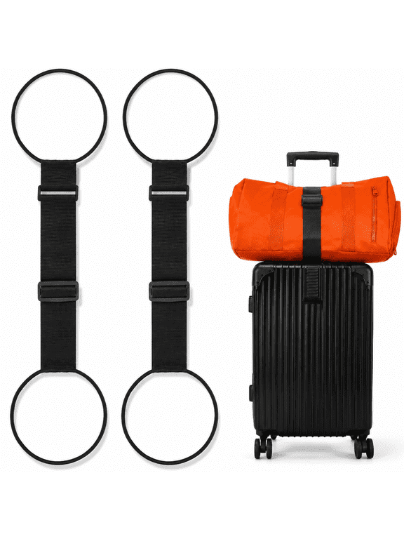 Luggage Straps for Suitcases 2 Pack, Adjustable Heavy Duty Bungee Elastic Belt to Connect Two Suitcases, Secure Carry-On & Travel Essentials (Black)