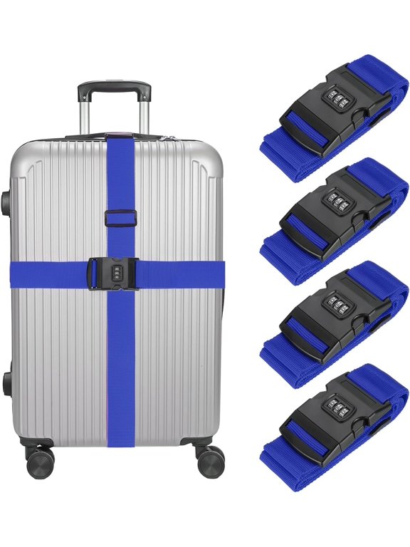 Luggage Straps with Combination Lock Adjustable Suitcase Belt Strap for Briefcase Backpack Travel, Dark Blue, Pack of 4 Blue -