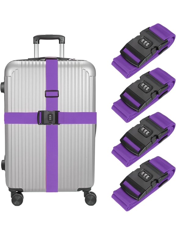 Luggage Straps with Combination Lock Adjustable Suitcase Belt Strap for Briefcase Backpack Travel, Purple, Pack of 4 Purple -