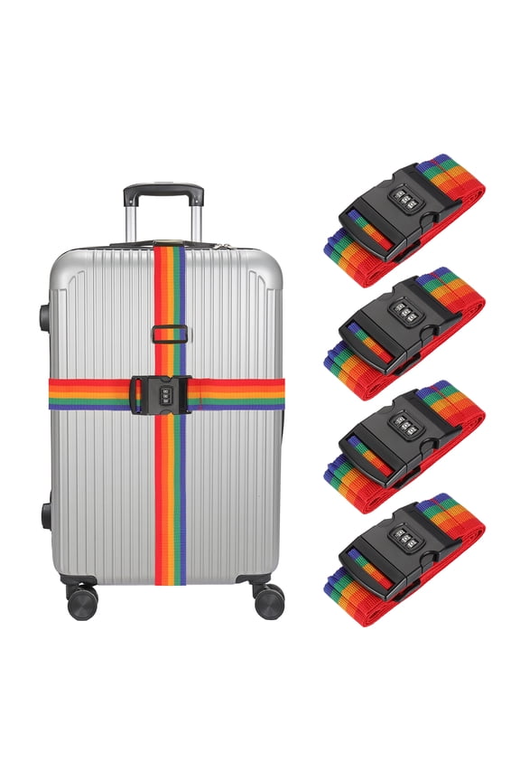 Luggage Straps with Combination Lock Adjustable Suitcase Belt Strap for Suitcase Briefcase Backpack Travel Rainbow