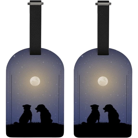 Luggage Tag Dog Starry Sky Full Back Privacy Name ID Card Suitcase Labels Leather Travel Tags 2 Pack Decoration