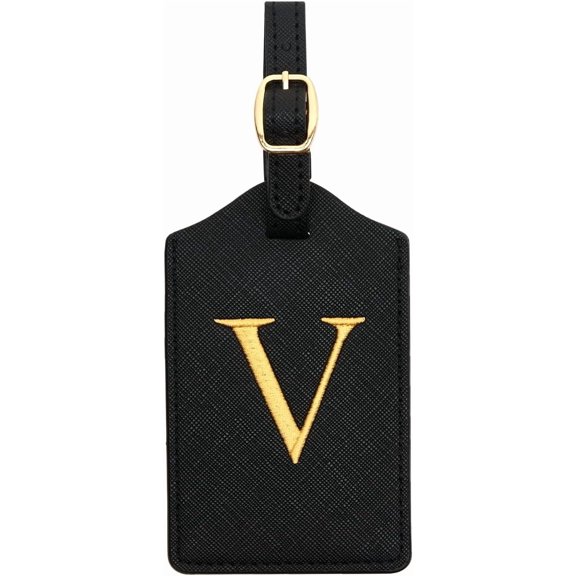 Luggage Tag PU Leather for Suitcase Baggage Handbag Travel Bag Label Suitcase Tag Label Tag w. Name Card & Cover (V)