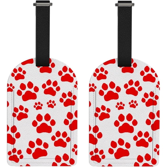 Luggage Tag Red Paw Full Back Privacy Name ID Card Suitcase Labels Leather Travel Tags 2 Pack Decoration