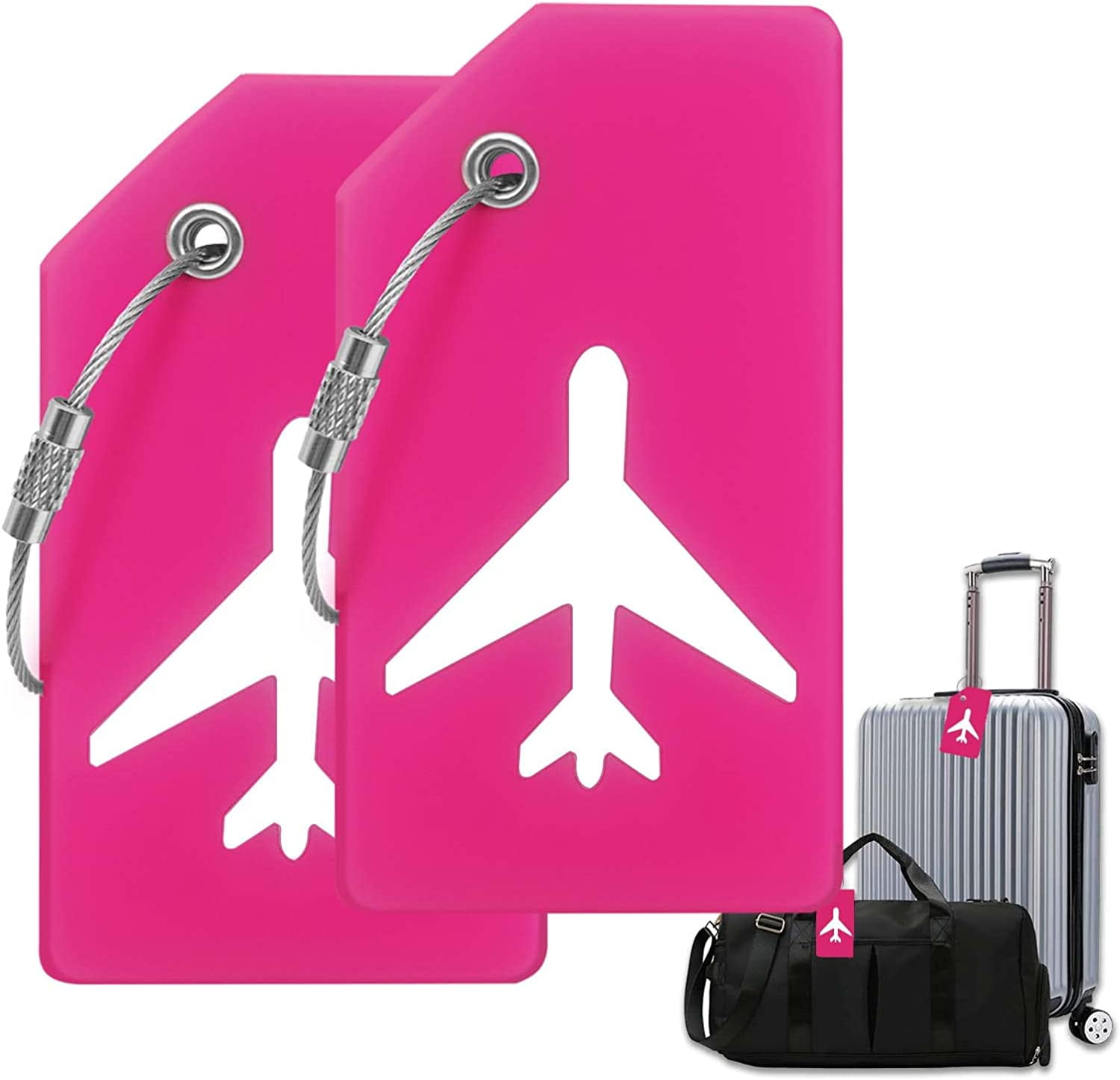 "Luggage Tag - Travel Essentials Accessories for Suitcases Quickly Identify, Travel Tags for Luggage, Backpacks, Bags, Baggage, Cruise Suitcases - Flexible & Bright Silicone (Neo Pink）"