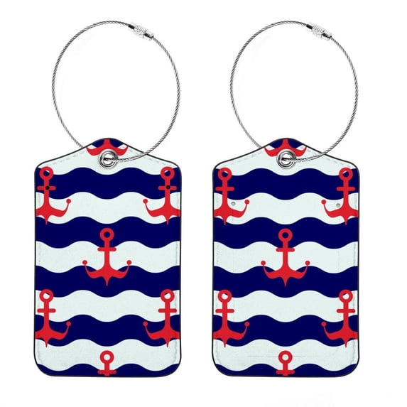 Luggage Tag, Travel Tags, Handbag Tag - Square PU Leather 2 Pack with Privacy Cover and Stainless Steel Ring - Suitable for Travel, Backpack, Handbag [Amazon Approved] Anchor