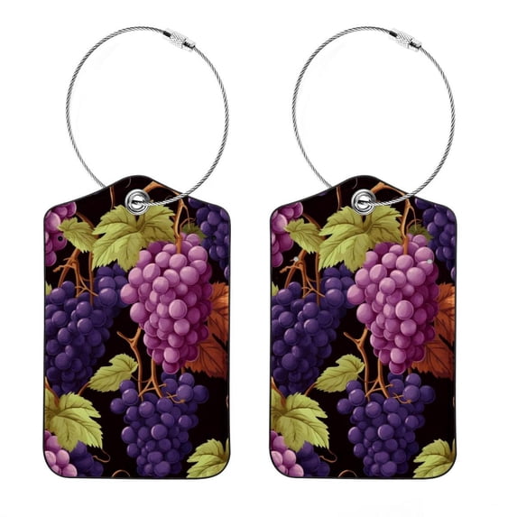 Luggage Tag, Travel Tags, Handbag Tag - Square PU Leather 2 Pack with Privacy Cover and Stainless Steel Ring - Suitable for Travel, Backpack, Handbag [Amazon Approved] Grape