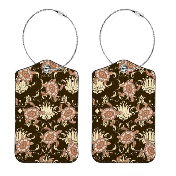 Luggage Tag, Travel Tags, Handbag Tag - Square PU Leather 2 Pack with Privacy Cover and Stainless Steel Ring - Suitable for Travel, Backpack, Handbag [Amazon Approved] Sea Turtle