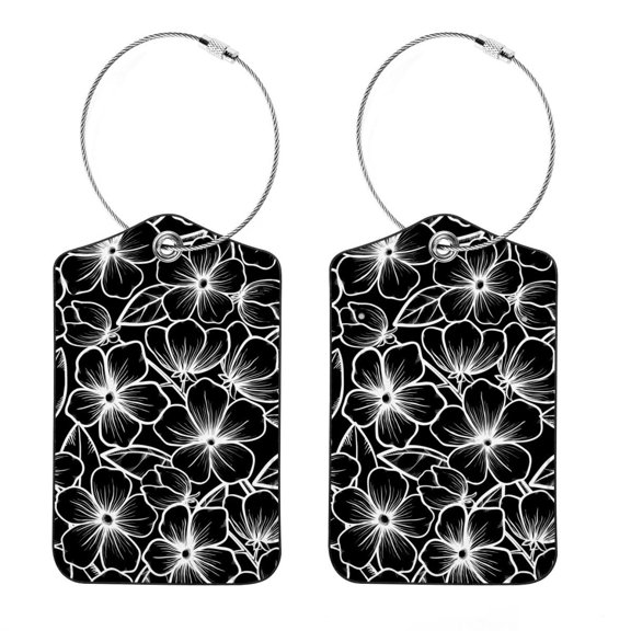 Luggage Tag, Travel Tags, Handbag Tag - Square PU Leather 2 Pack with Privacy Cover and Stainless Steel Ring - Suitable for Travel, Backpack, Handbag [Amazon Approved] Blossoming branches