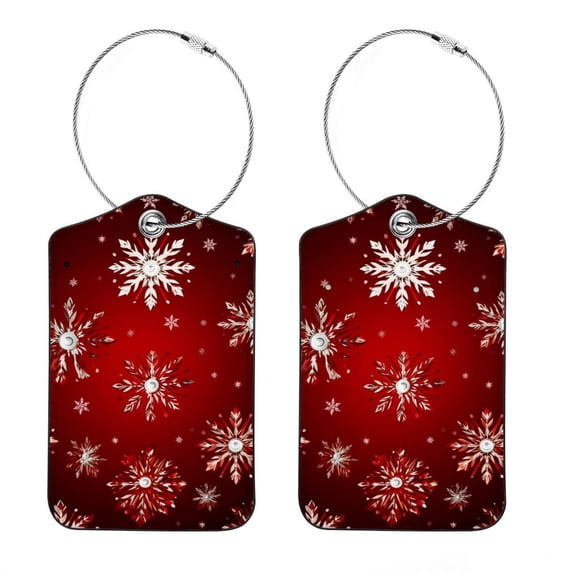 Luggage Tag, Travel Tags, Handbag Tag - Square PU Leather 2 Pack with Privacy Cover and Stainless Steel Ring - Suitable for Travel, Backpack, Handbag [Amazon Approved] Christmas Snowflakes