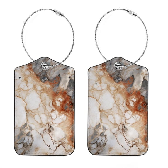 Luggage Tag, Travel Tags, Handbag Tag - Square PU Leather 2 Pack with Privacy Cover and Stainless Steel Ring - Suitable for Travel, Backpack, Handbag [Amazon Approved] Marble Texture