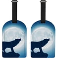 thumbnail image 1 of Luggage Tag Wolf Howling Full Back Privacy Name ID Card Suitcase Labels Leather Travel Tags 2 Pack Decoration, 1 of 6