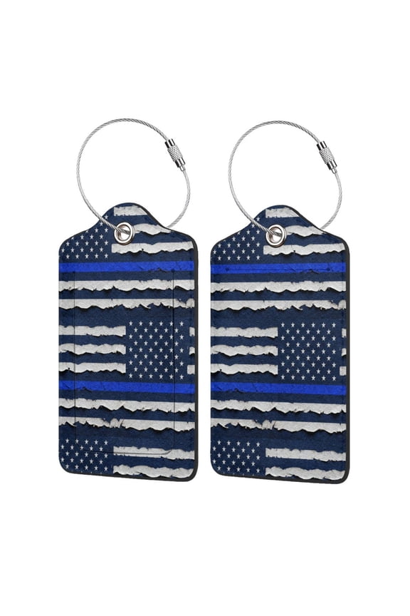 Luggage Tag for Suitcases BaggageThin Blue Line Flag Print Luggage Tag with Full Back Privacy Cover for Travel 1 PCS
