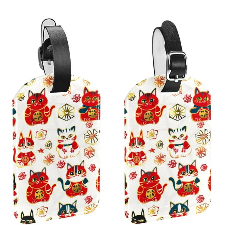 Luggage Tags 2 Pcs Leather Luggage Tags for Suitcases Leather Luggage Tags Luggage Tag Cute Luggage Tags 2 Pack Color Cats Cartoon Stars