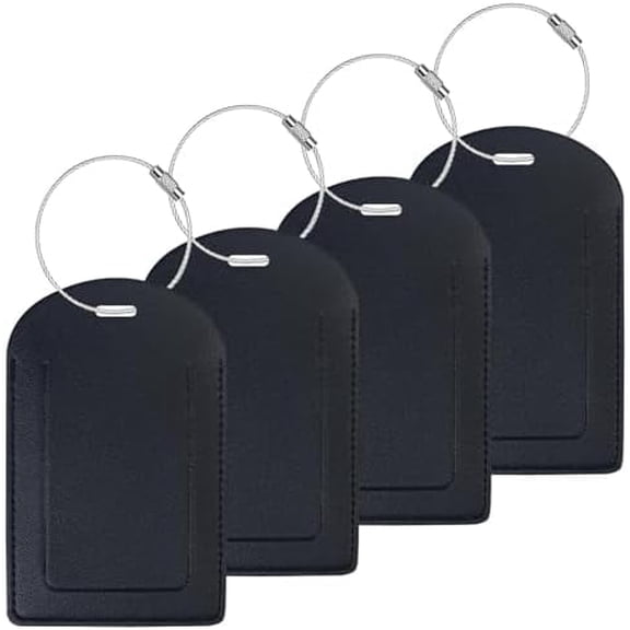 Luggage Tags 4 Pack TSA Approved Luggage Tag for Suitcase PU Leather Travel Bag Tags Name Tags with Privacy Cover Black