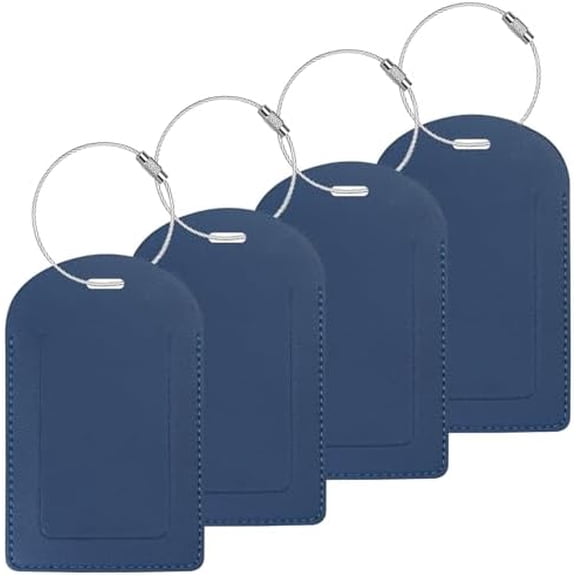 Luggage Tags 4 Pack TSA Approved Luggage Tag for Suitcase PU Leather Travel Bag Tags Name Tags with Privacy Cover Dark Blue