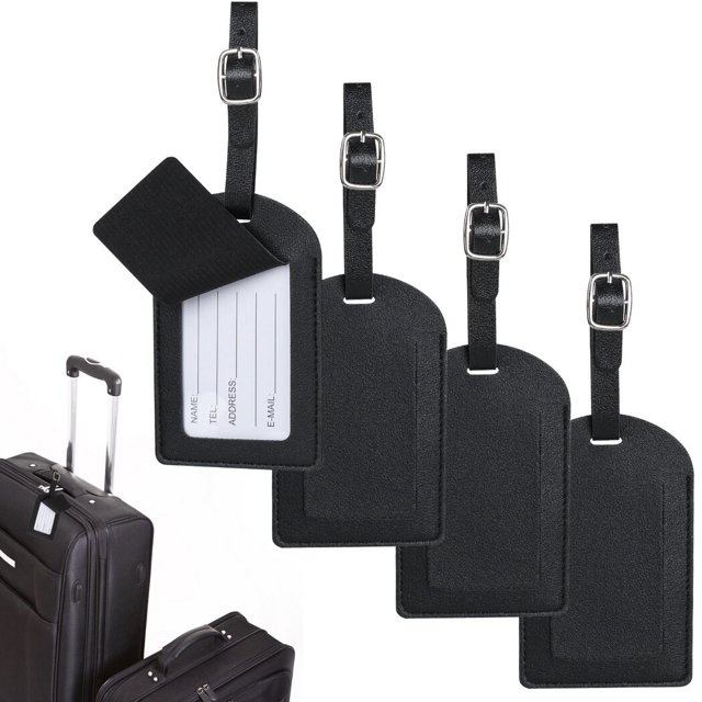 Luggage Tags, 4PCS Leather Luggage Labels with Name ID Card, Easyto