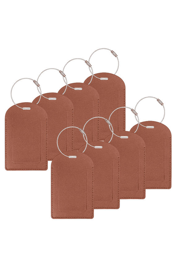 PU Leather Luggage Tags 8-Pack, Brown Travel Baggage Name Tags with Privacy Cover for Suitcase & Bag