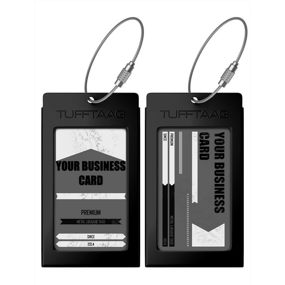 Luggage Tags Business Card Holder TUFFTAAG Travel ID Bag Tag in Many Color Options - 2-Pack - Black Steel