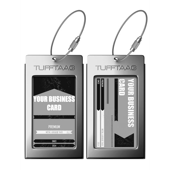 Luggage Tags Business Card Holder TUFFTAAG Travel ID Bag Tag in Many Color Options - 2-Pack - Gunmetal